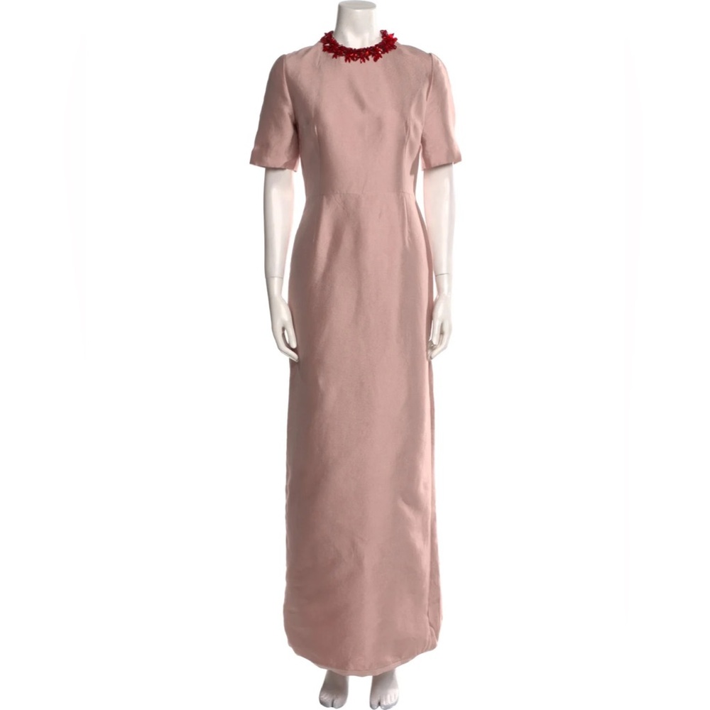 Prada Elegant Pink Dress with red beaded detail neckline vintage 2016